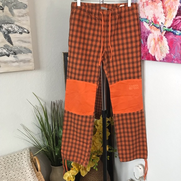 Think Pink! Orange Plaid Drawstring Pants Size XS - Picture 1 of 4